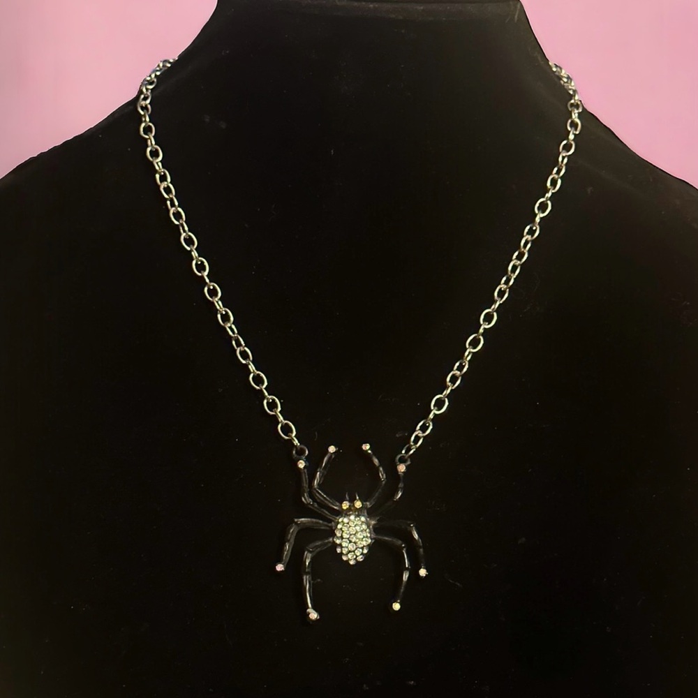 Rhinestone black spider necklace